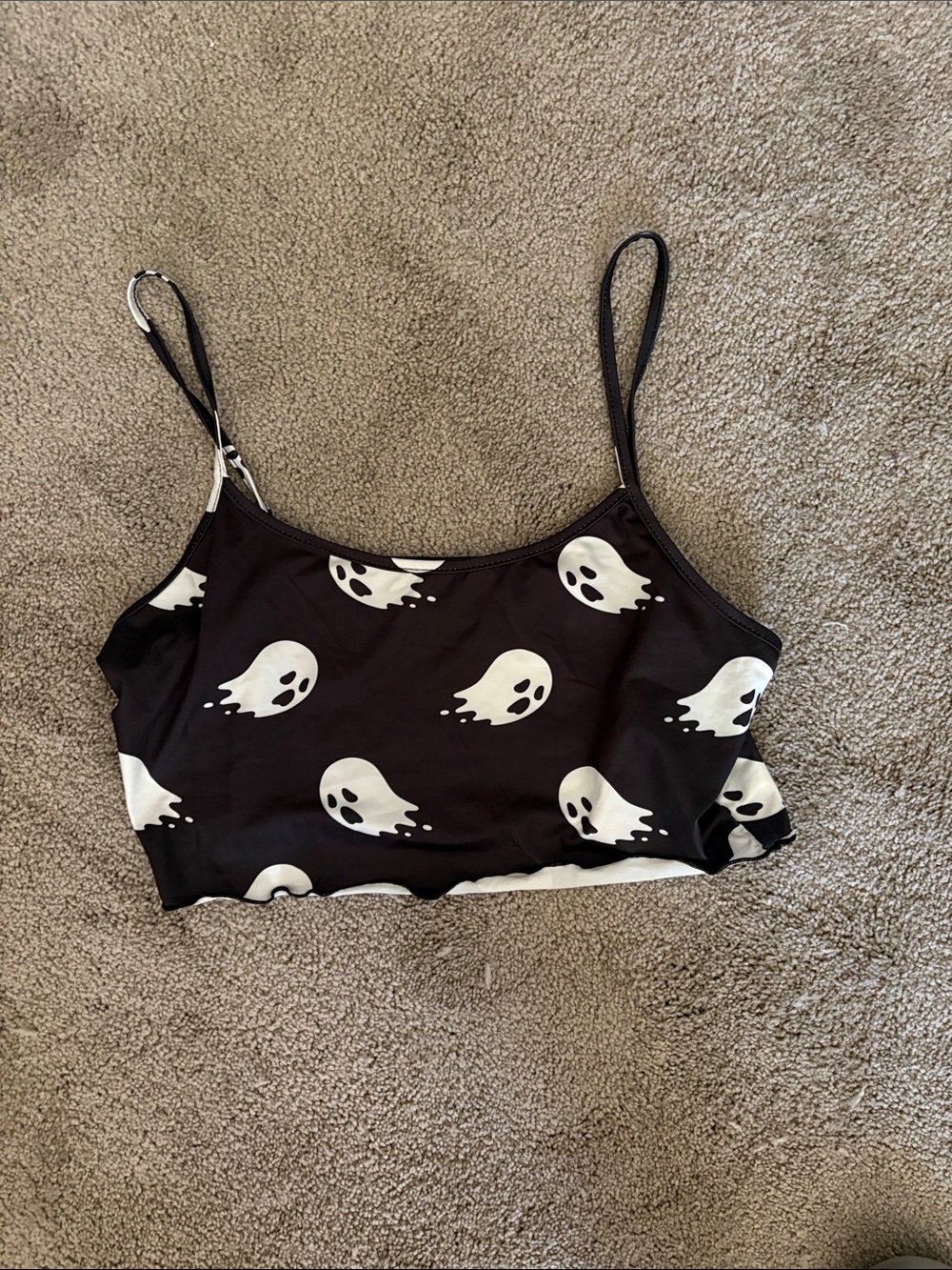 Ghost Print Black Crop Tank Top